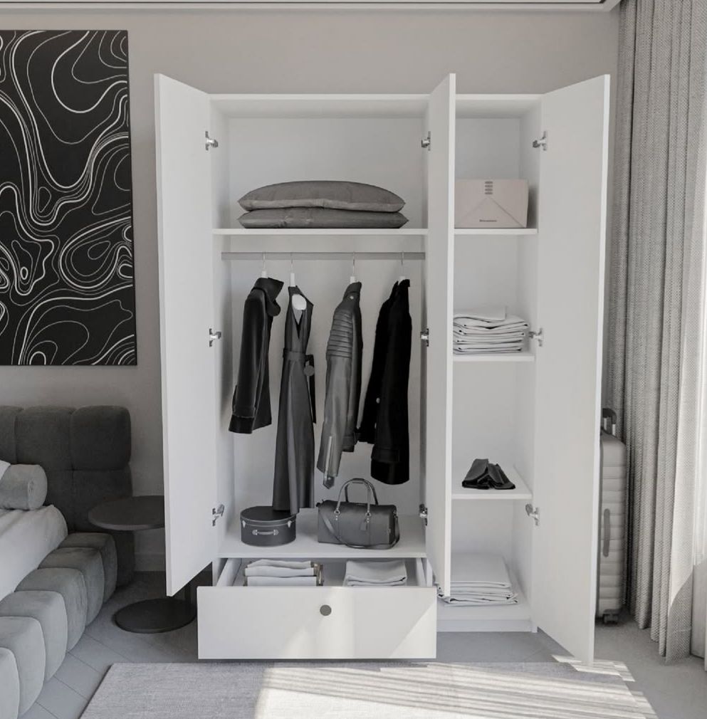 3 Kapaklı Beyaz Kıyafet Dolabı VLR 7000