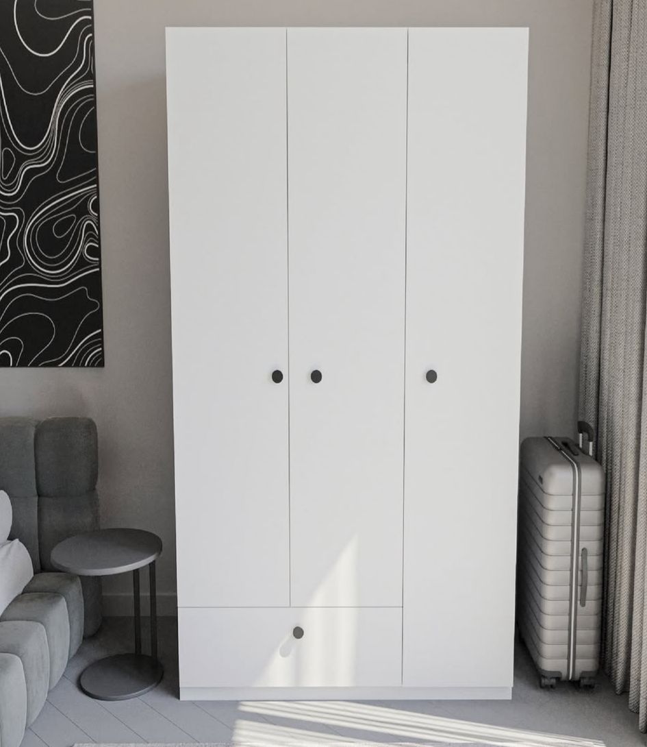 3 Kapaklı Beyaz Kıyafet Dolabı VLR 7000