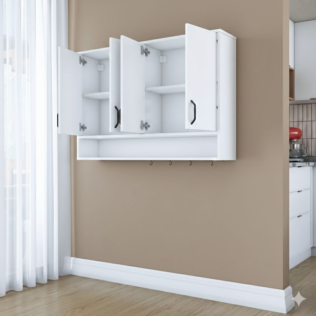 Kahve Köşesi Çok Amaçlı Dolap Üst Modül Mutfak Rafı Beyaz