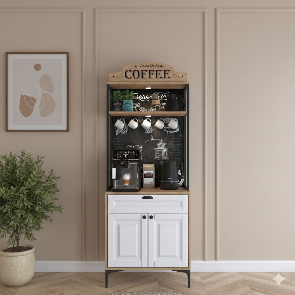 VLR 1013 Kahve Köşesi Kapaklı Çekmeceli Çok Amaçlı Mutfak Dolabı