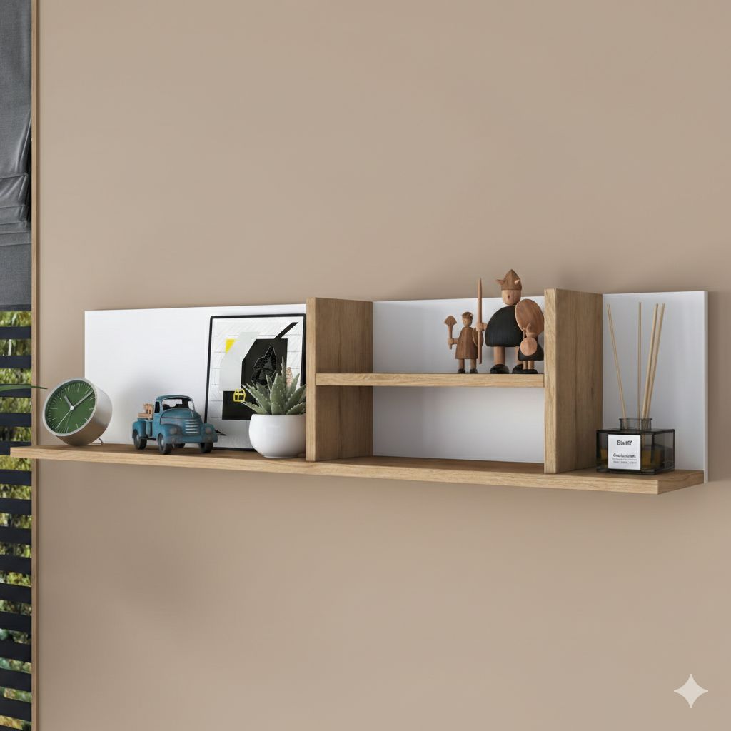 Dekoratif Duvar Rafı Beyaz - Sepet Ceviz VLR 001